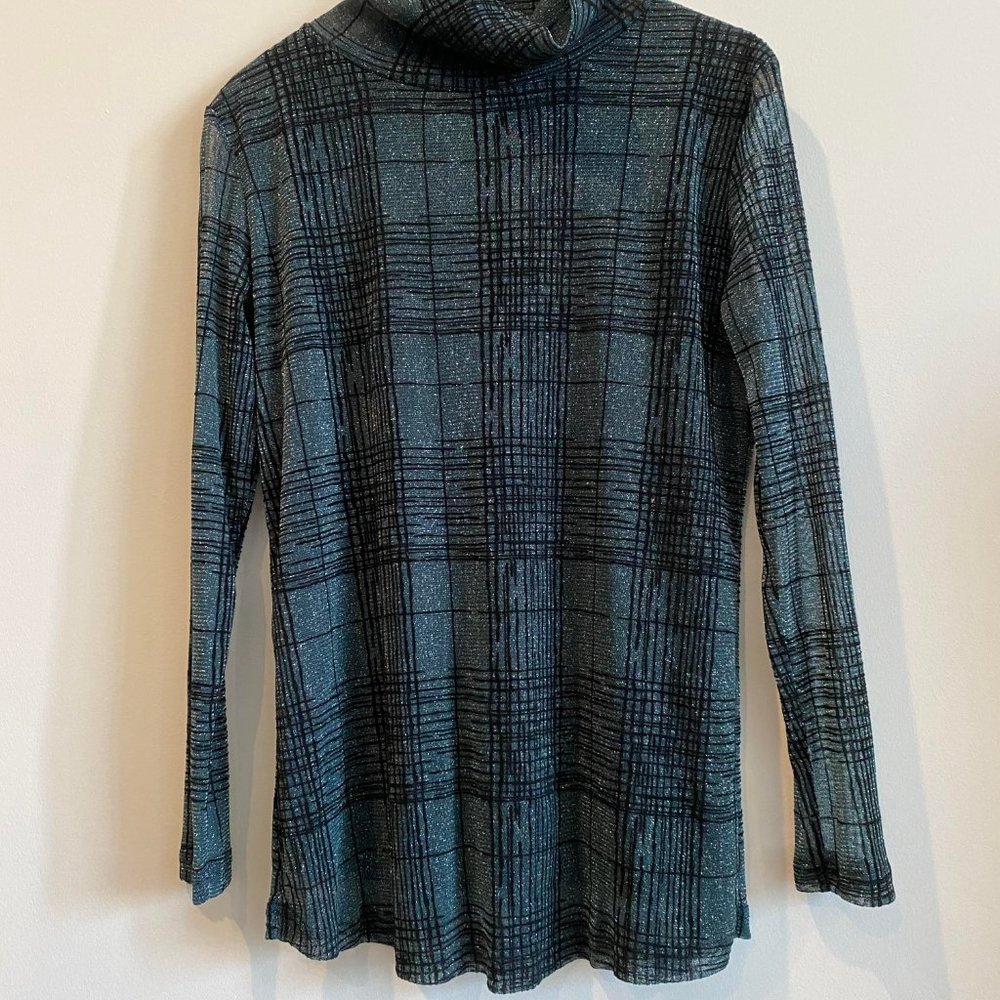 Sparkly Green Plaid Semi-Sheer Long Sleeve Fits S
